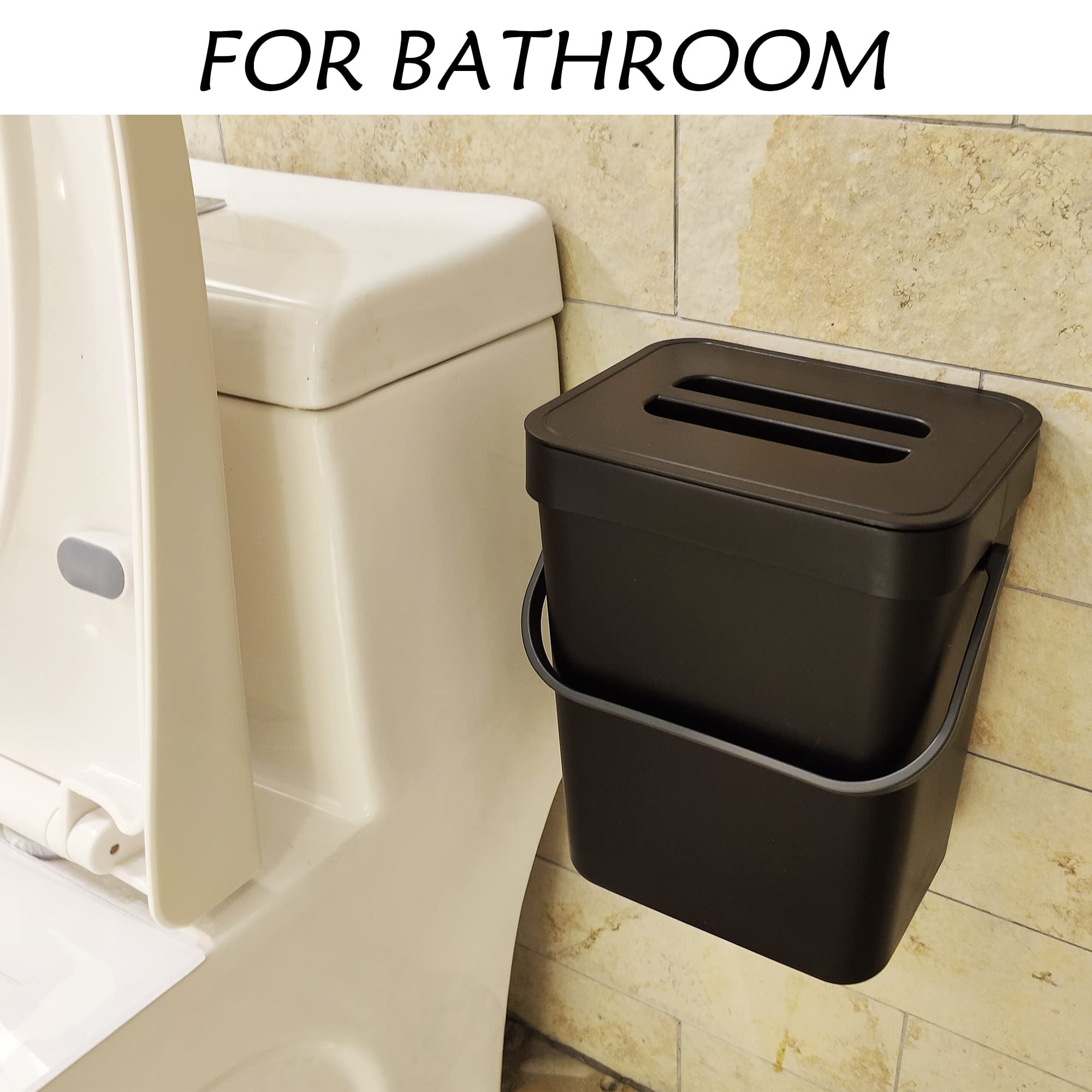 Stonespace Under Sink Trash Can,Kitchen Compost Bin, Diaper Pail, 3.2 Gallon/12L Hanging Garbage Can for Baby Crib/Bathroom/Cupboard, Plastic Food Waste Bin,1 Pack Black