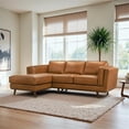 thumbnail image 2 of Augusta Mid Century Style Living Room Tan Genuine Leather Left Sectional Couch, 2 of 5