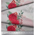 thumbnail image 3 of Soimoi Tissu en Rayonne Imprimé Feuilles de Houx & Roses au Mètre 42 Pouces de Large, 3 of 3