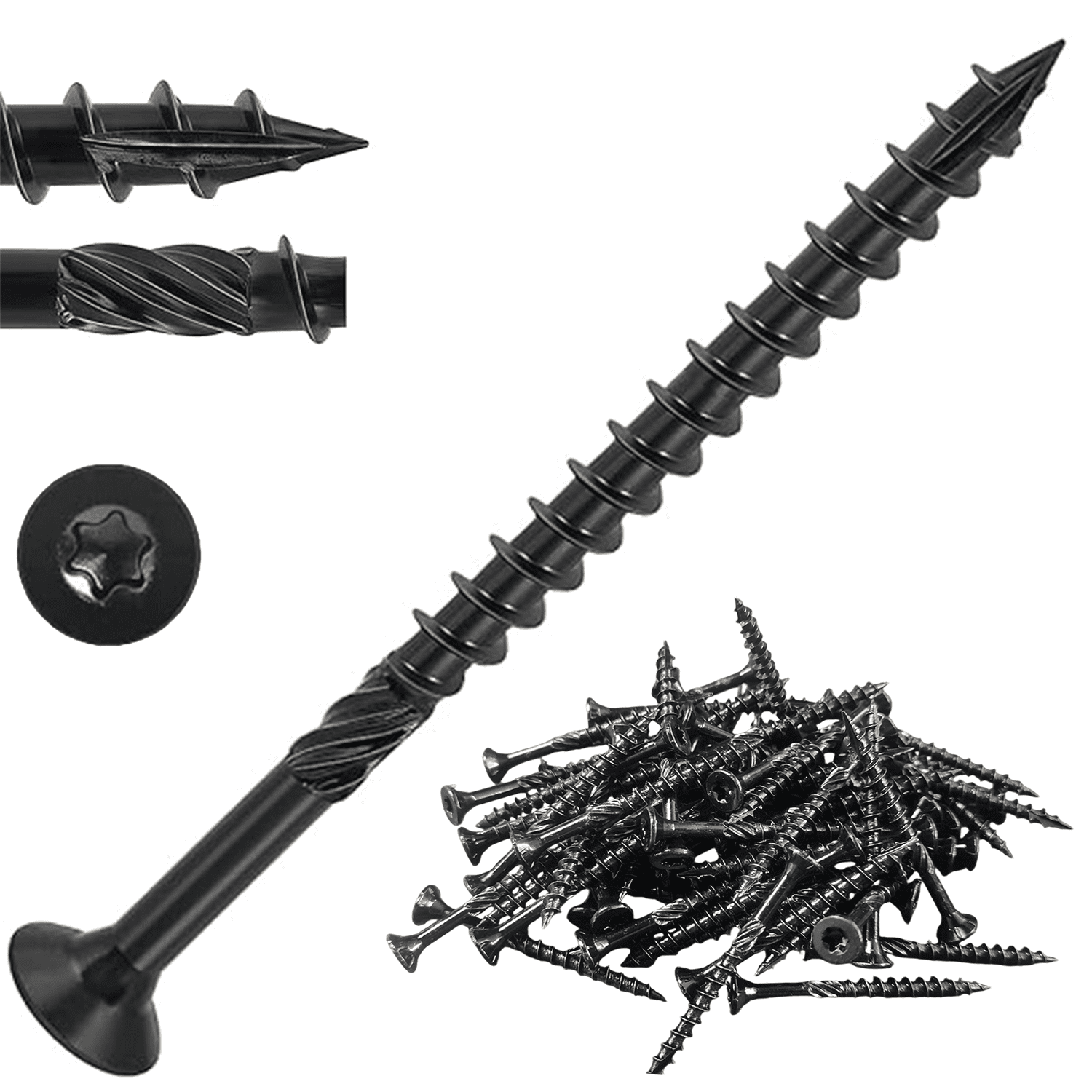 240pcs Black Deck & Wood Screws Assortment Kit, #8 x 1 - 1/ 2", #8 x 2", #10 x 3" Sizes, Epoxy - Coated for Rust Resistance, Torx Drive Head, T25 Star Bit Included, Ideal for Outdoor Decking,