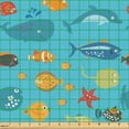 thumbnail image 2 of Ambesonne Sealife Fabric by the Yard Upholstery, Cartoon Fishes Illustration, 2 Yards, Sky Blue Multicolor, 2 of 5