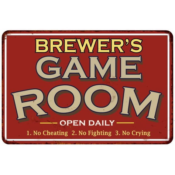 BREWER'S Game Room Sign Vintage Look Metal Wall 8x12 208120001046