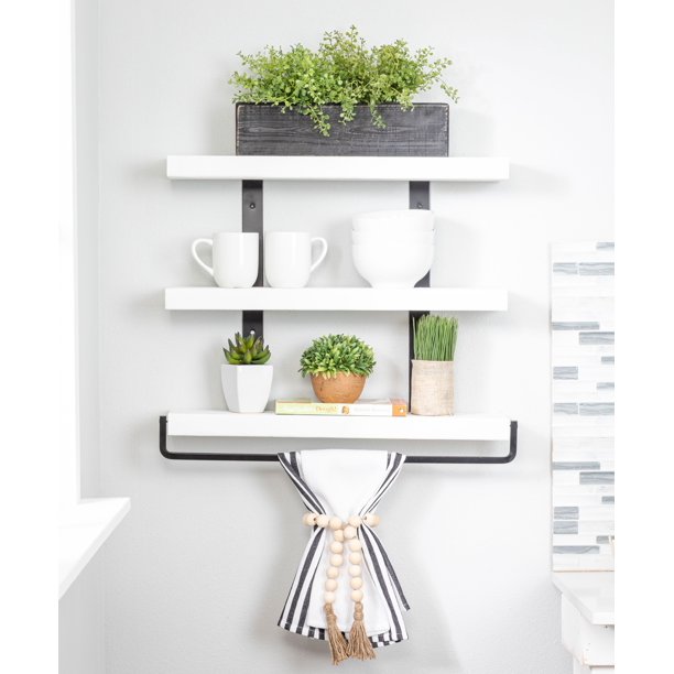Industrial 3Tier Floating Shelf with Towel Bar, 24"
