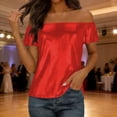 thumbnail image 2 of GUACER Womens Off Shoulder Blouses Fashion Sequin Ribbed Solid Loose Casual Short Sleeve Tops, 2 of 7