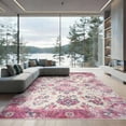 thumbnail image 2 of ODIKA 6'x9' Ultra-Soft Area Rug, Mauve Distressed Damask Motifs Vintage Scroll Border Trellis None Washable, Bare feet friendly, Silk-Touch for Guest Room, Bedroom, 2 of 7