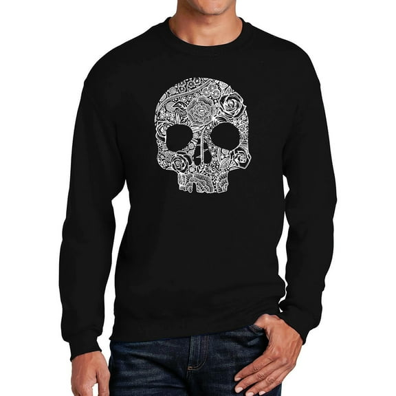 Men's Word Art Crewneck Sweatshirt - Flower Skull