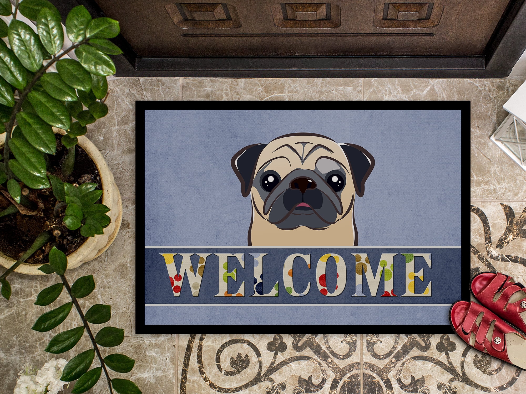 Caroline's Treasures BB1448JMAT Fawn Pug Welcome Door Mat, Indoor Rug or Outdoor Welcome Mat 24x36 Doormat , 36"L x