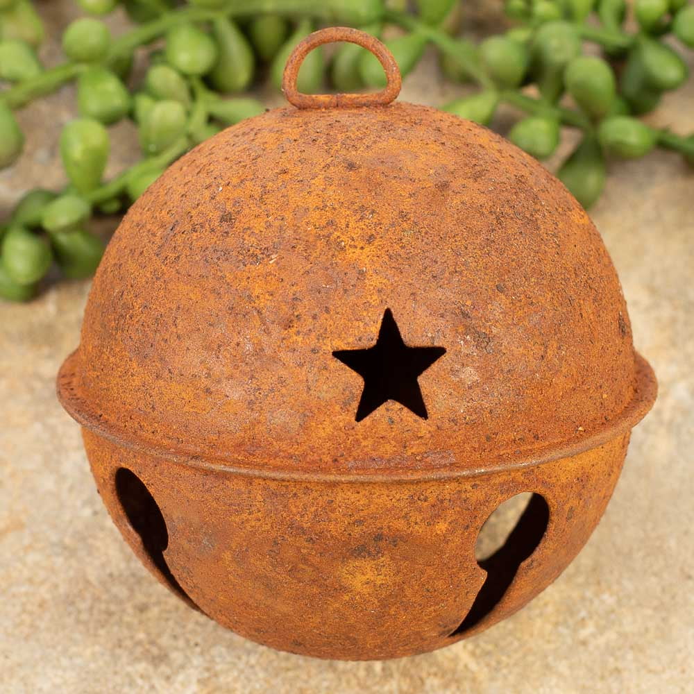 6pc Rusty Metal Sleigh Bell Ornaments 80mm - for Christmas Decor - Factory Direct Craft