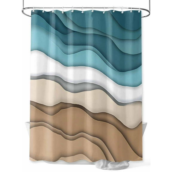 Fsddascl Teal Brown Ombre Shower Curtain Set - 48" x 72" Washable Bathtub Curtain with 12 Hooks, Modern Abstract Moire Aesthetics Waterproof Fabric Stall Shower Curtains for Bathroom/Bathtub Décor
