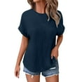 thumbnail image 2 of TODOZO T Shirts for Women Loose Fit Casual Lightweight Soft Basic Tees Summer Clothes for Women Women's Summer Solid Color Casual Loose Double Wrinkle Solid Color Round Neck Short Sleeved T Shirt, 2 of 5