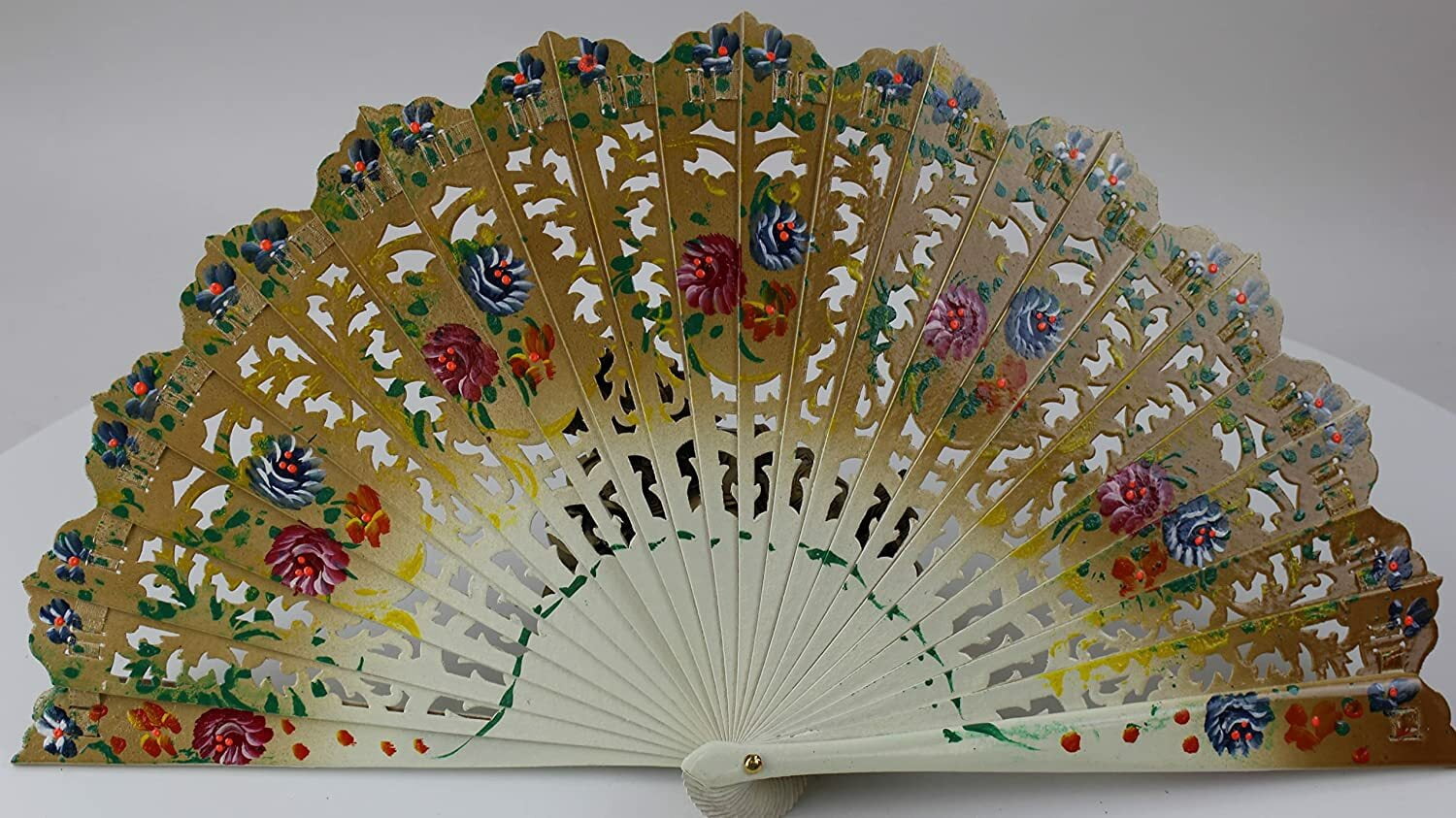 Double Sided Print Spanish Floral Design Hand Fold Fans Assorted Color Wood 6 PK D13424