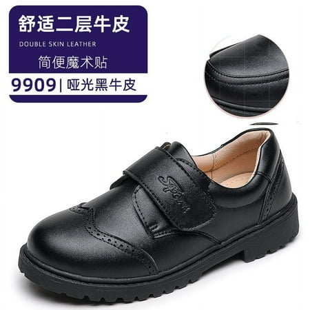

Boys Shoes School Performance Shoes Cowhide Two-Layer Black Men‘s Primary and Secondary School Students‘ Velcro Casual Etiquette Shoes