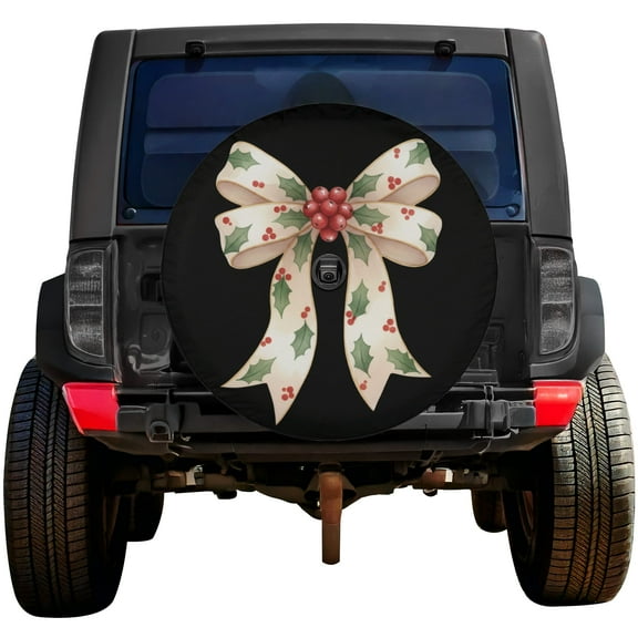 Lotusprinthandmade Coquette Bow Christmas Spare Tire Cover With Backup Camera Hole 6 Sizes (27 in.), coquette bow spare tire cover, bow christmas tire cover