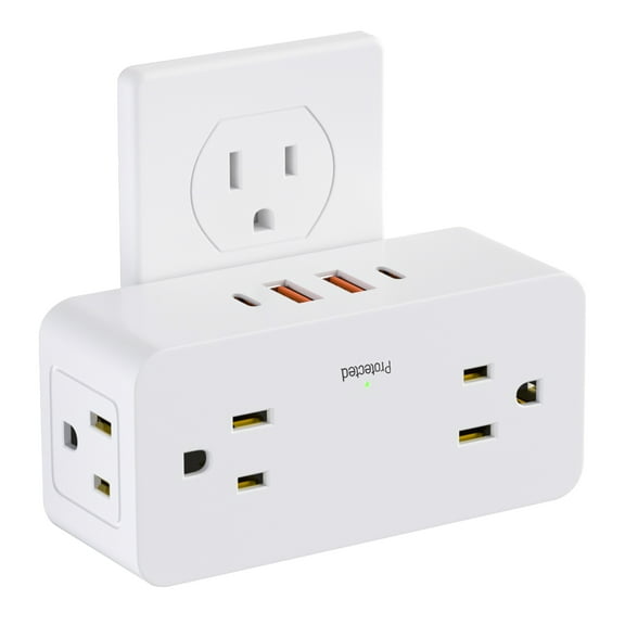 HITRENDS 180° Rotatable Wall Outlet Extender, 4-Plug, 2 USB and 2 USB C Ports, Surge Protector 900J