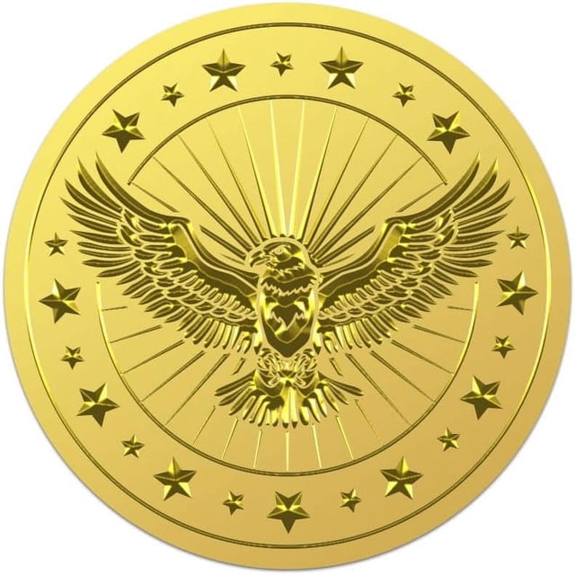 100 sellos de certificado de lámina dorada de águila de 2 pulgadas, pegatinas en relieve de lámina dorada de pájaro, etiquetas autoadhesivas en relieve de vida silvestre y estrellas.