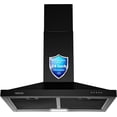 thumbnail image 3 of 24 inch Range Hood Black,Stainless Steel Chimney-Style Kitchen Hood, Ductless Stove Hood Vent with Energy Saving LED Light,Wall Mount Vent Hood, Push Button 3-Speed Exhaust Fan, 3 of 15
