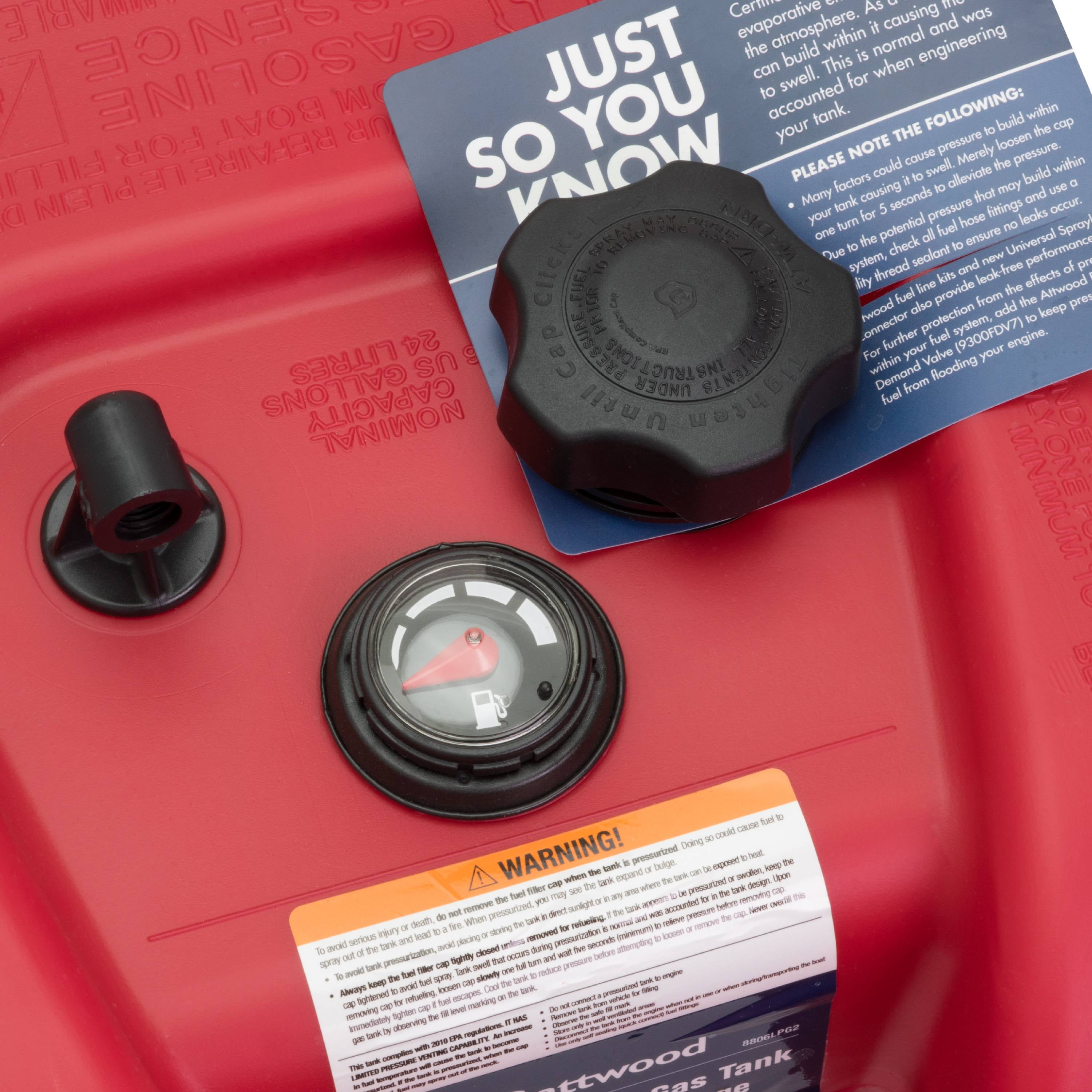 Attwood 6-Gallon Portable Fuel Tank with Fuel Gauge, Red