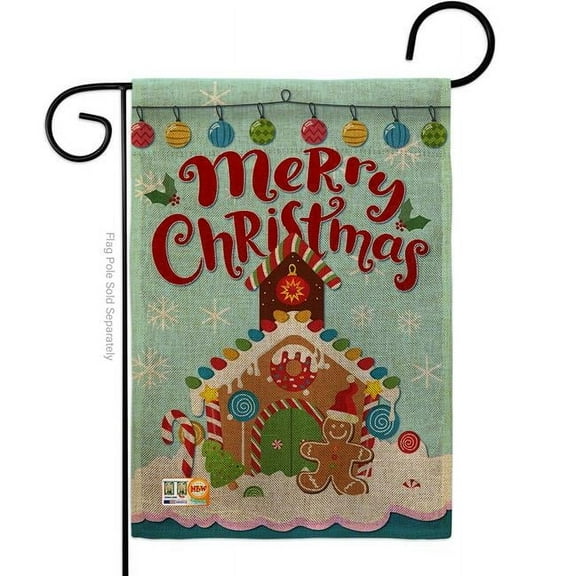 Breeze Decor BD-XM-G-114151-IP-DB-D-US17-BD 13 x 18.5 in. Christmas Gingerbread House Burlap Winter Impressions Decorative Vertical Double Sided Garden Flag