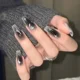 thumbnail image 2 of Uñas postizas encantadoras con forma de llama plateada y negra, cortas y usables, con cabeza cuadrada, cobertura total, uñas con acabado desmontable, 2 of 6