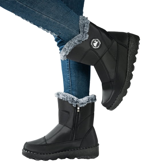Snow Boots,Women Mid-Calf Fleece Lined Waterproof Snow Boots, Pull Tab Slip-On for Cold Weather Hiking, Fully Insulated Interior Retains Warmth for Fall Winter Daily Outdoor Commutes,Black 5