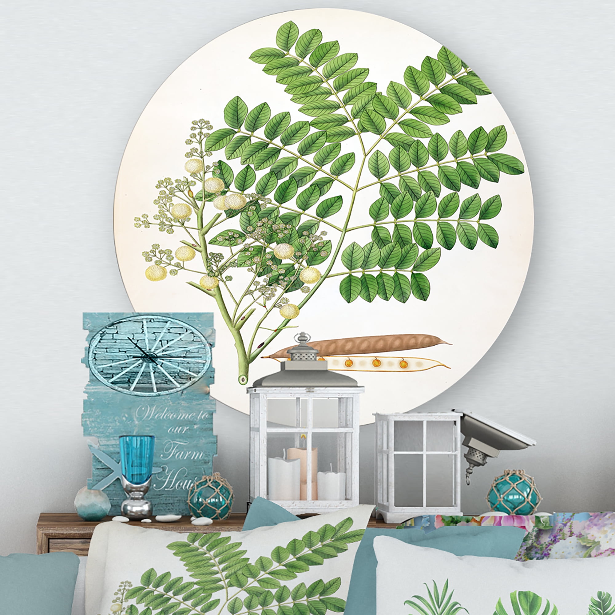 Designart 'Ancient Botanicals VII' Farmhouse Circle Metal Wall Art 11x11 - Disc of 11