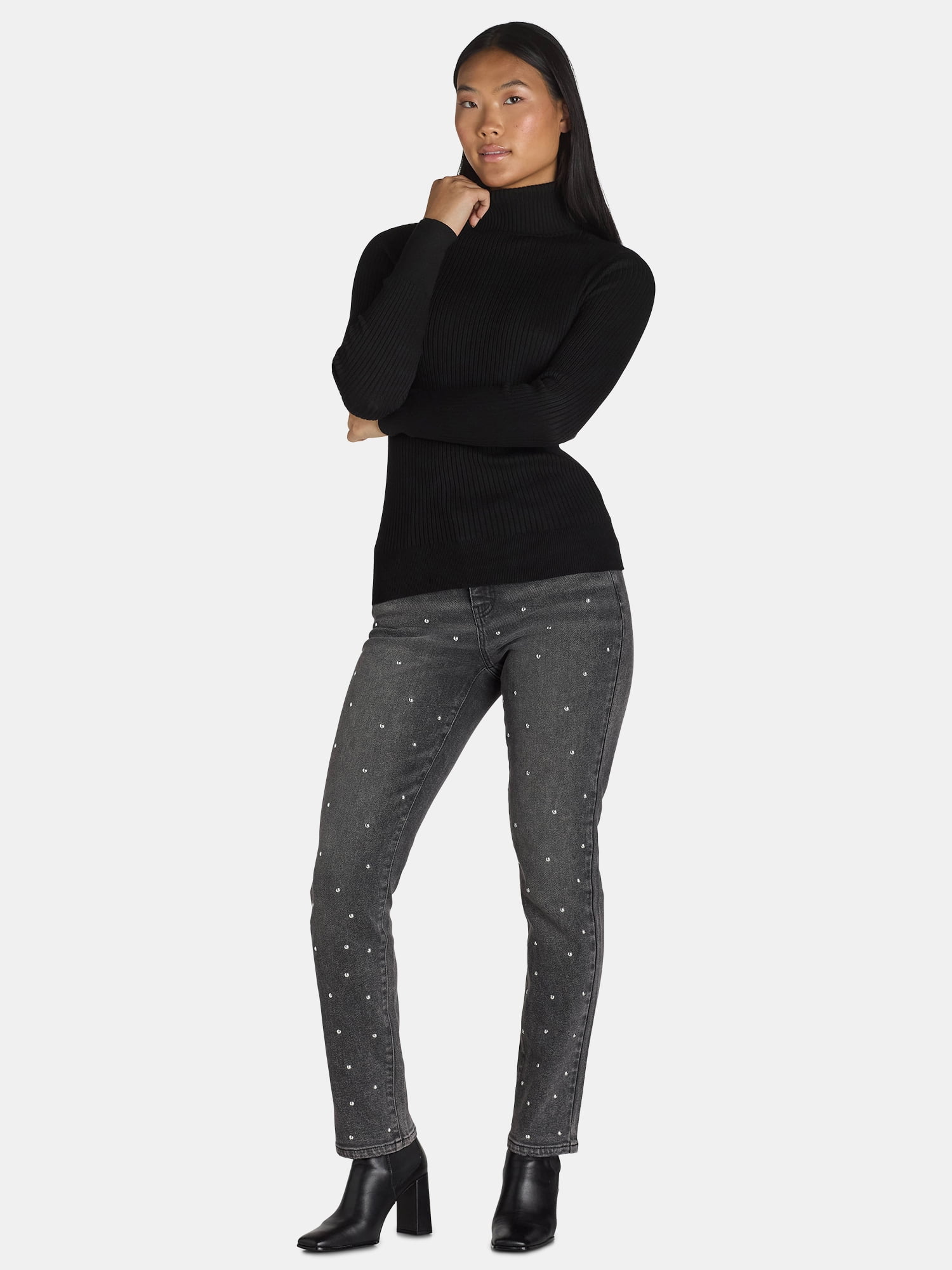 Time and Tru Women's Rib Turtleneck Sweater, Lightweight, Size XS-XXXL