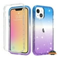 thumbnail image 2 of For Apple iPhone 13 Mini (5.4") Clear Gradient Glitter Bling Sparkly Hybrid Hard PC TPU Bumper and Front Frame Drop Phone Case Cover by Xpression [Blue Purple], 2 of 10