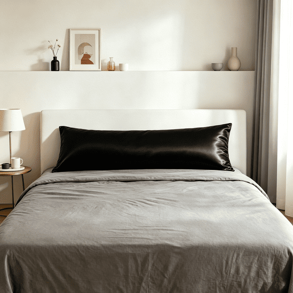Kelnaro Satin Body Pillow Cover 20x54 Inch - Envelope Closure Silky Smooth Breathable Body Pillowcase, Black