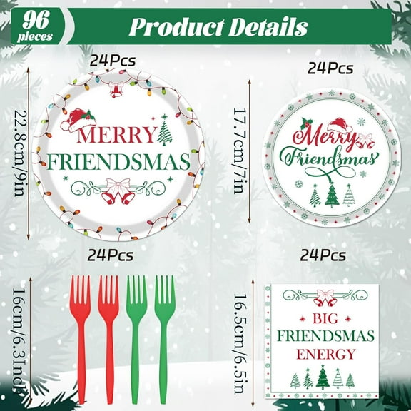 YUYAN-Friendsmas Christmas Party Decorations Tableware, 96PCS Merry Friendsmas Disposable Paper Plates and Napkins Decorations, Funny Christmas Forks for Xmas Holiday Birthday Supplies
