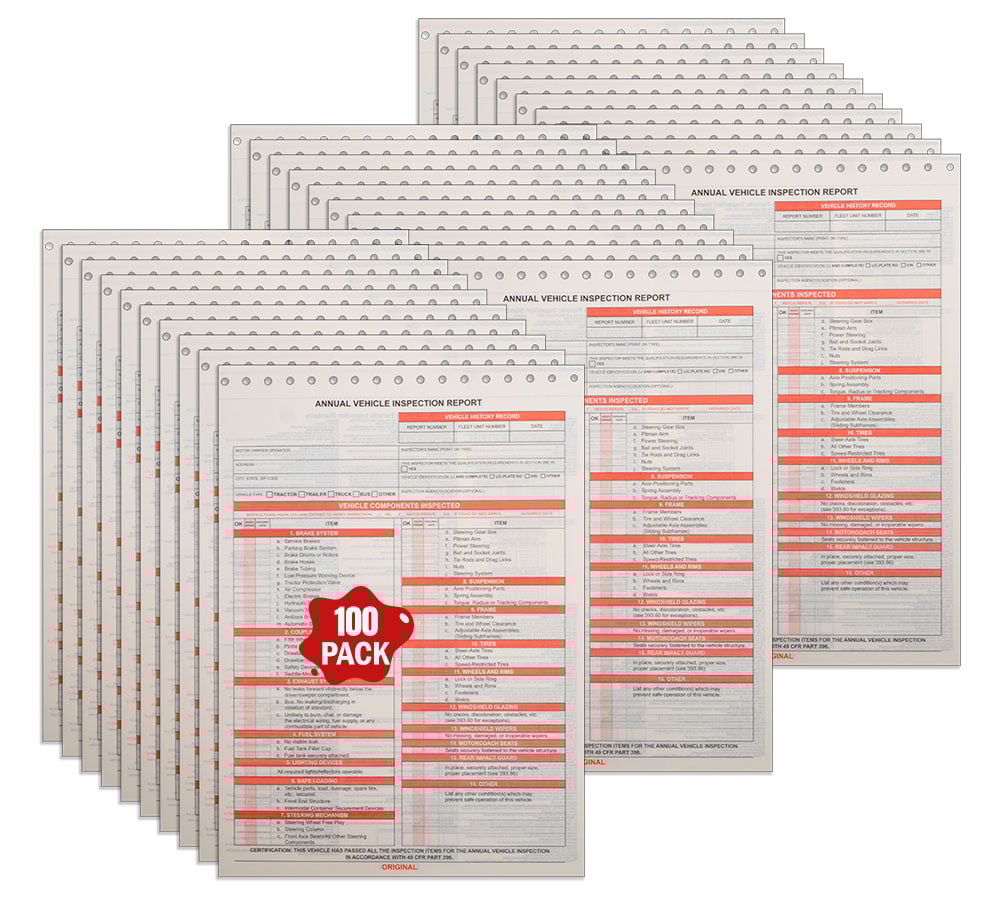 Annual Vehicle Inspection Report Form DOT Compliant - 8.5" x 11.75" Carbonless 3-Ply Snap-Out Format, Meet DOT Requirements 49 CFR 396.21 (White & Yellow, 100Pcs)