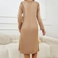thumbnail image 6 of VNKIDY Womens Plush Nightgown Dress Solid Color Letter Print Long Sleeve Crewneck Sleep Shirt With Pockets For Warm Loungewear Khaki L, 6 of 9