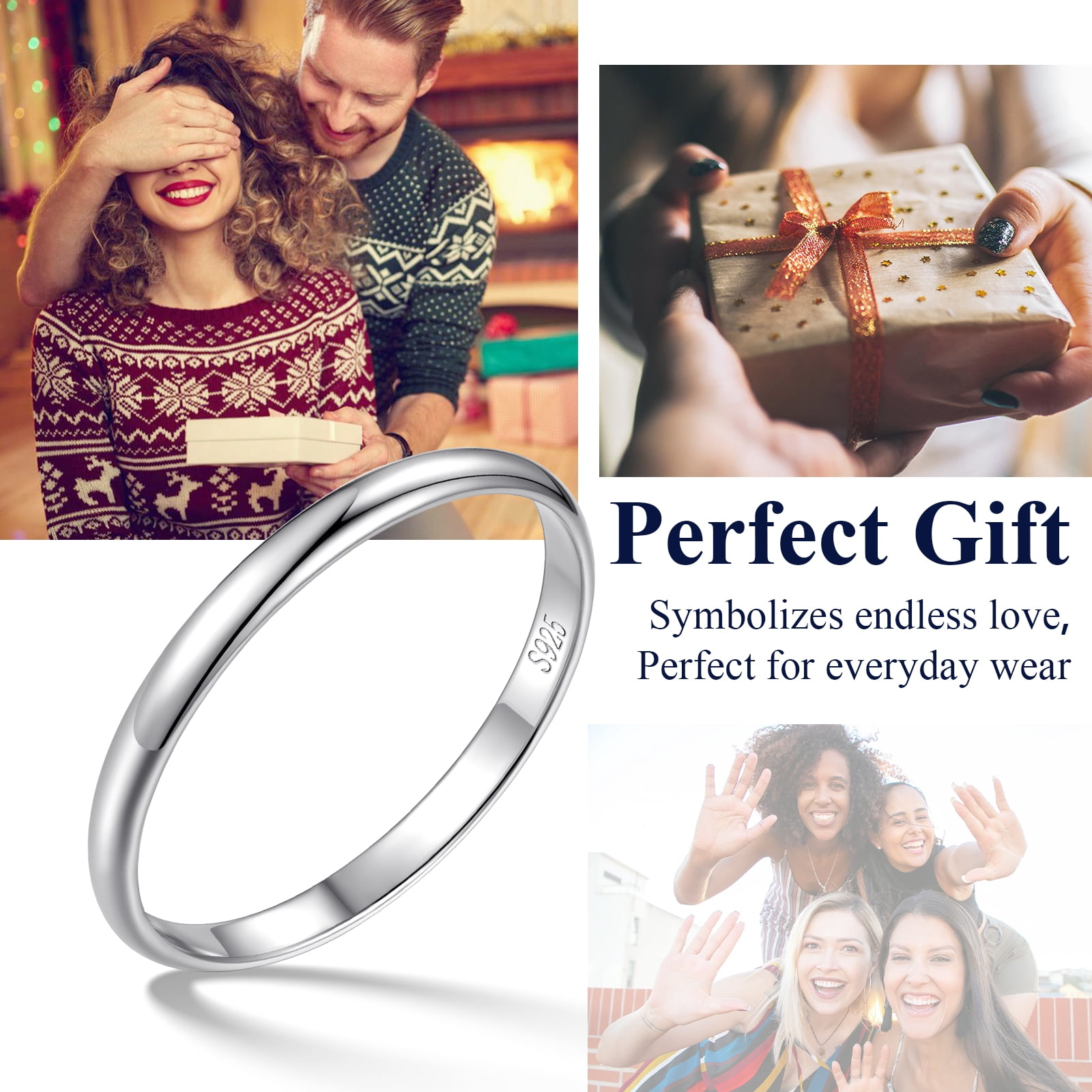 FindChic Simple Band Rings for Women, 3mm 925 Sterling Silver Ring
