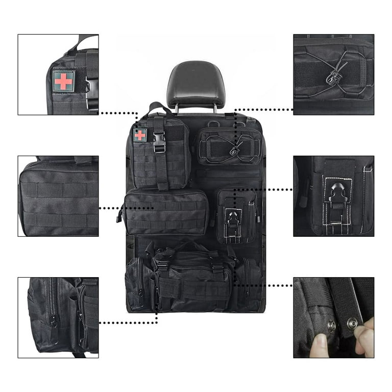 Universal Tactical Seat ​Back Organizer Vehicle Molle Panel Organizer  Storage Bag with 5 Detachable Molle Pouch for All Vehicel Such as