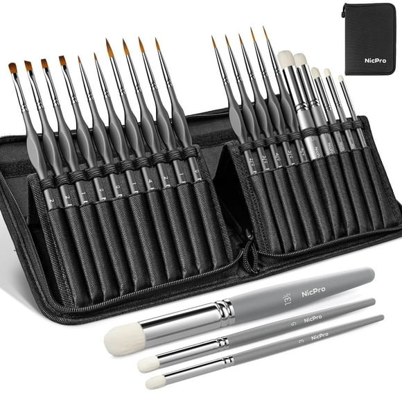 Juego de pinceles para pintar Nicpro Miniature Dry Brush, 20 unidades, con estuche