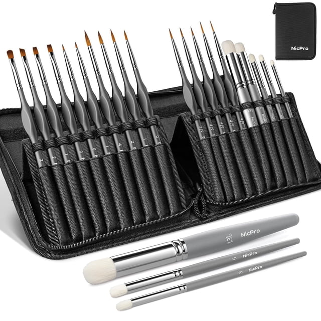 Juego de pinceles para pintar Nicpro Miniature Dry Brush, 20 unidades, con estuche