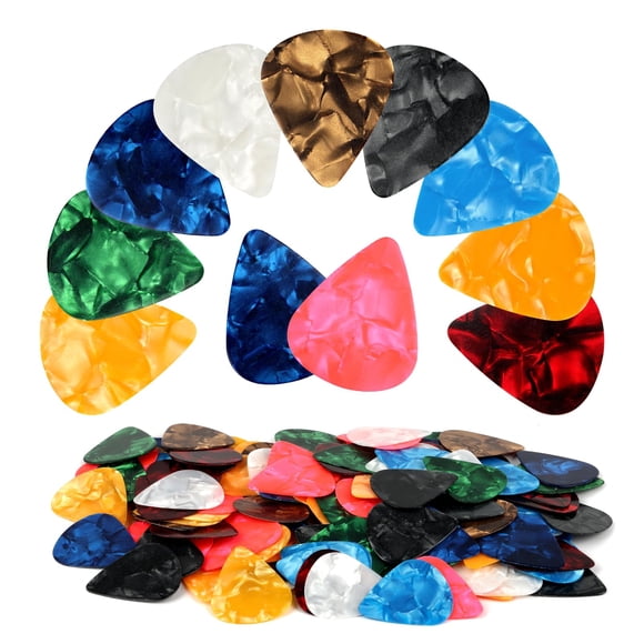 Púas de guitarra PEASUG 120 unidades de celuloide colorido de 0,46 mm, 0,71 mm, 0,96 mm