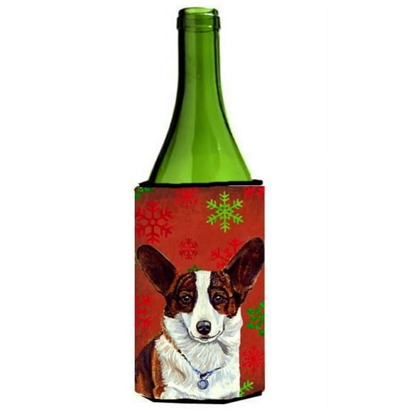 Corgi Red And Green Snowflakes Holiday Christmas Wine bottle sleeve Hugger