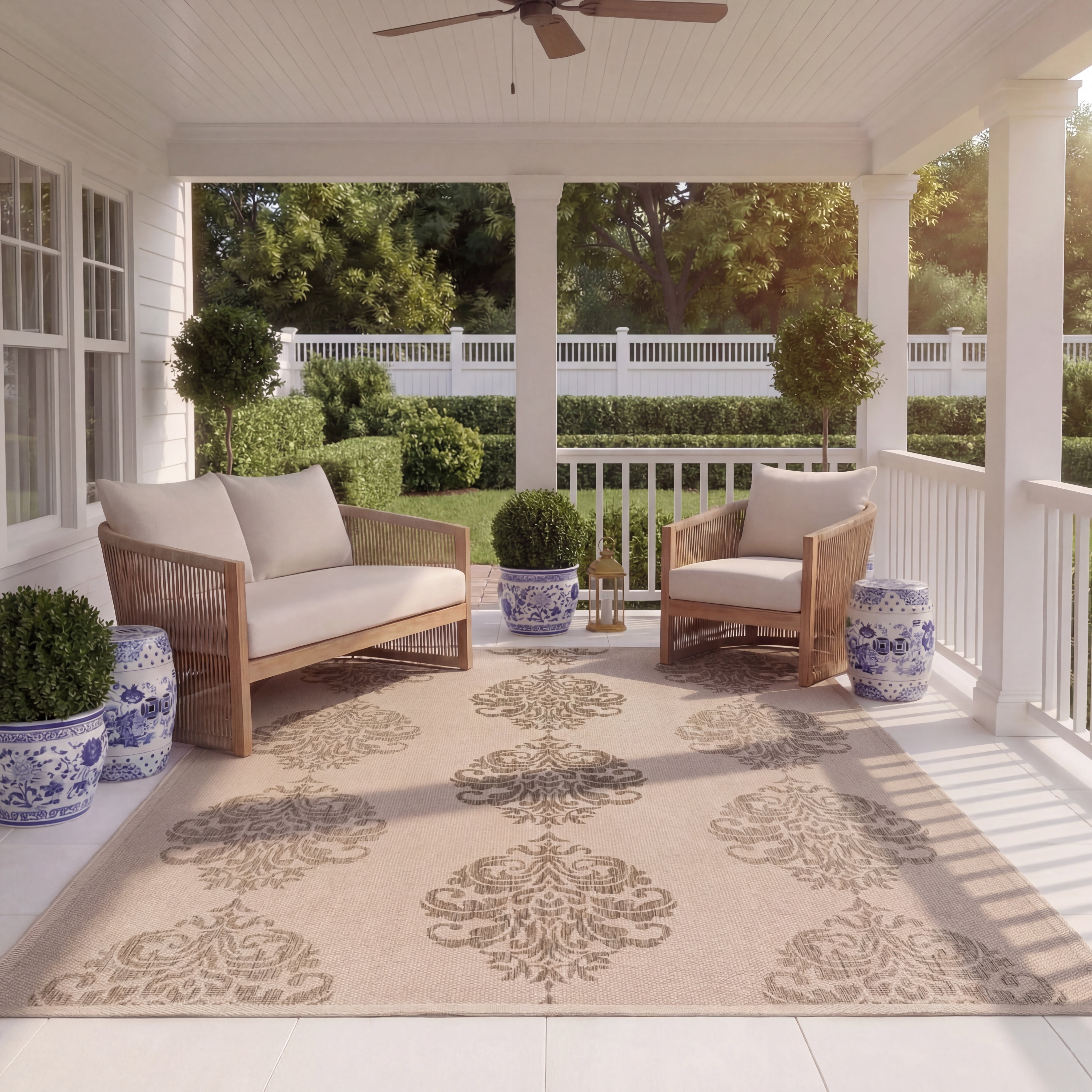 Safavieh Courtyard Jenny Medallion Indoor/Outdoor Area Rug, Natural/Brown, 5'3" x 7'7"