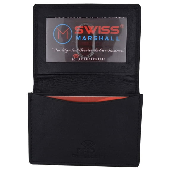 Swiss Marshall Men's RFID Blocking Premium Leather Expandable Small Credit Card ID Business Card Holder Wallet