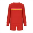 thumbnail image 4 of YOIAVAIOY Womens Sweat Suits 2 Piece Rainbow Print Tracksuits Raglan Sweatshirt and High Waisted Shorts Casual Athletic Set Tennis Baseball Matching Outfit with Pockets Red S, 4 of 9