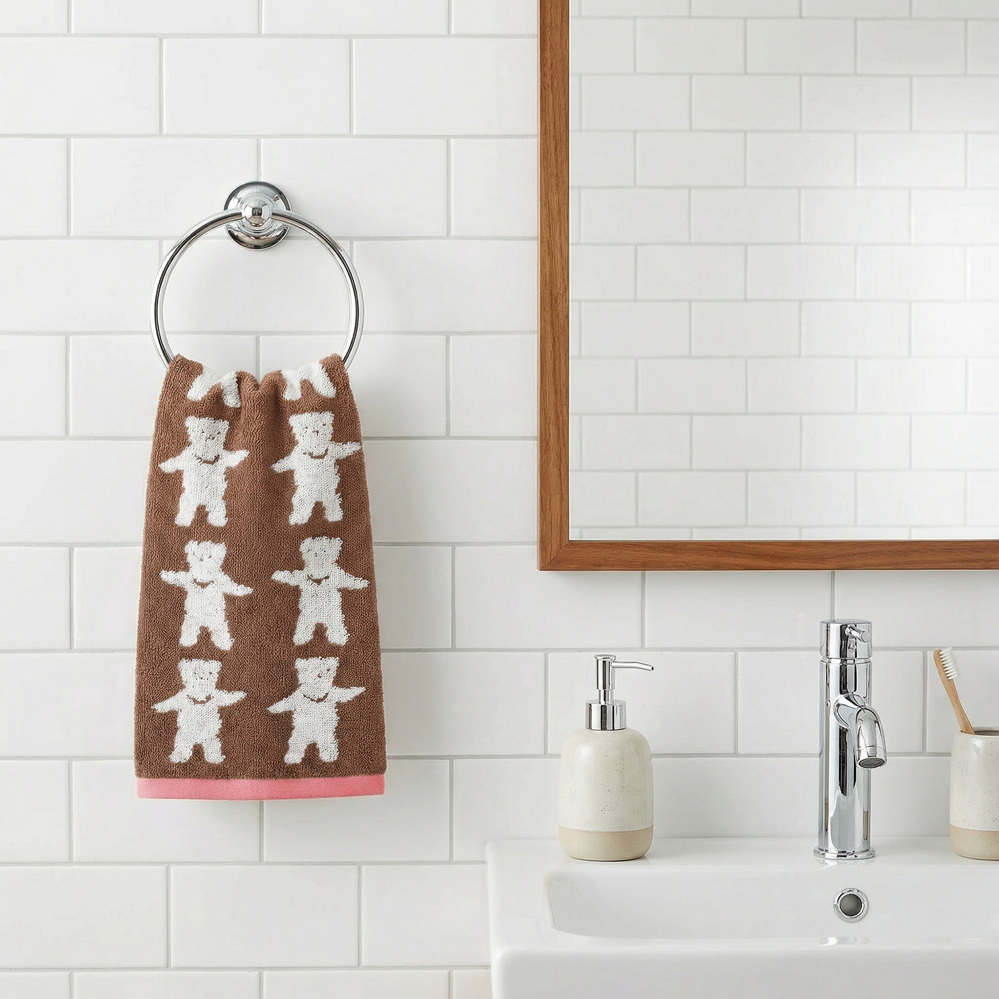 Unique Bargains Animal Pattern Cotton Jacquard Soft Absorbent Hand Towel Brown 29" x 13"
