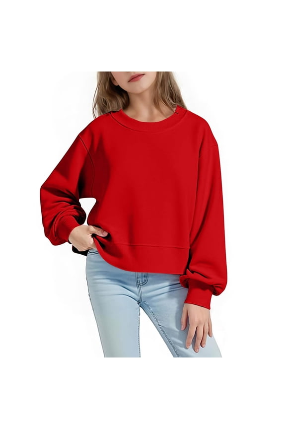 Girls Oversized Crew Neck Drop Shoulder Pullover Sweatshirt