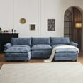 thumbnail image 4 of Ktaxon 120" W Sectional Sofa U Shaped Couch with Double Chaise Chenille Sleeper Set with 3 Oversized Seats Gray-Blue, 4 of 8