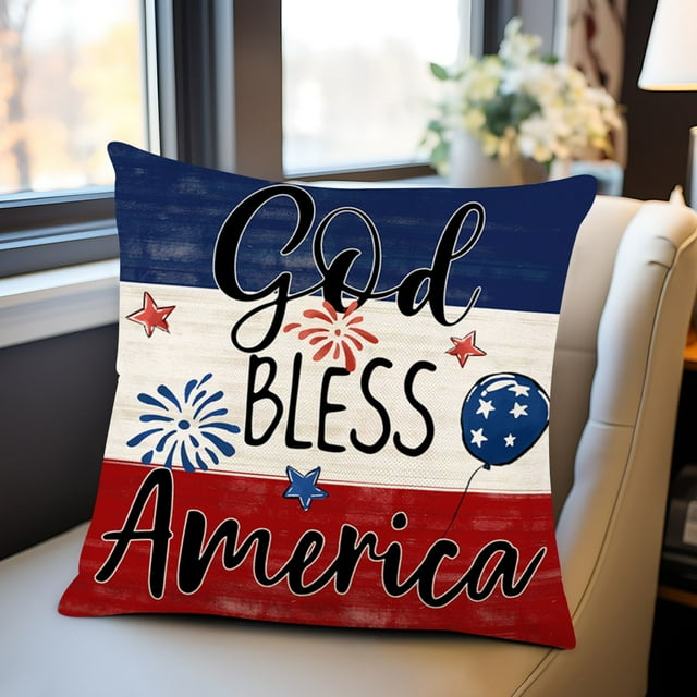 Fiudx Funda de Almohada Del Día de La Independencia, con Estampado de Alta Definición, Tela Suave de Lino y Algodón, Diseño Desmontable con Cremallera Oculta, Ideal para Interiores y Exteriores, Idea