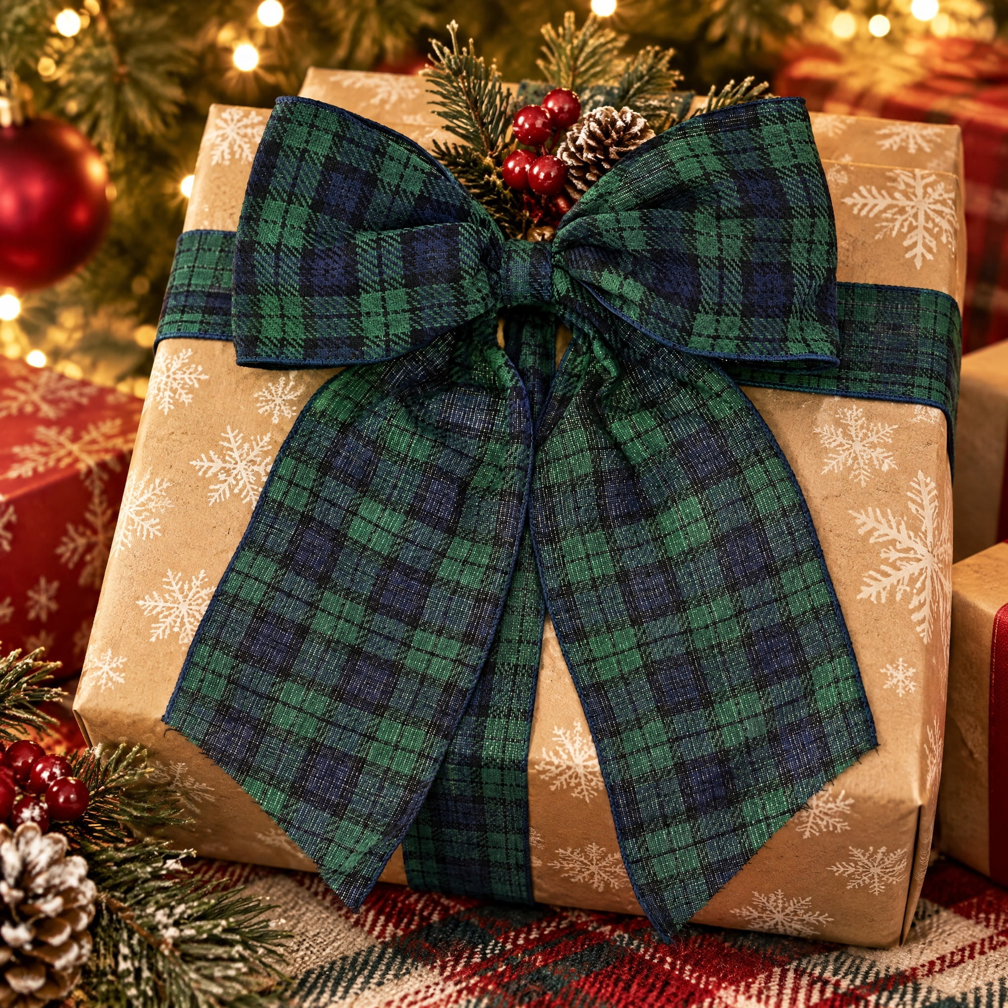 My Texas House Blue and Green Plaid Decorative Christmas Bow, 15"