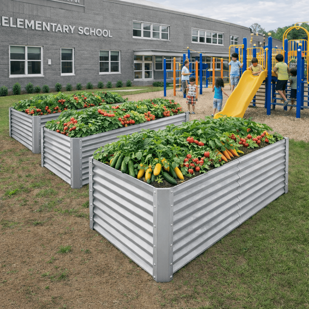 ModFusion 8x4x2 ft Galvanized Raised Garden Bed Kit with Rubber Edge, Ground Anchors, 479-Gallon Corrugated Wavy Metal Planter Box, Outdoor Vegetable Gardening, Silver