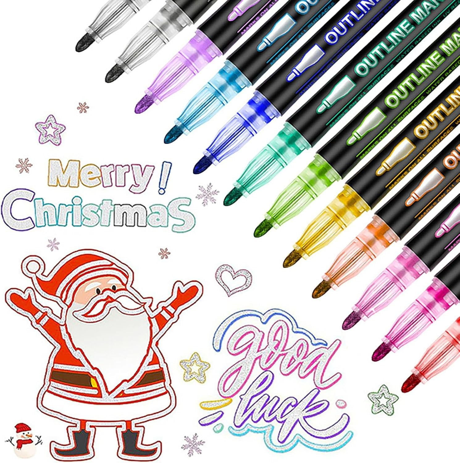 36 Colors Double Line Outliner Markers, Coloring Lightstick Graffiti Pens Paint Acrylic Markers Dual Brush, Shimmer Doodle Outline Pens Art Crafts Gift Greeting Card Christmas Stocking Stuffers(
