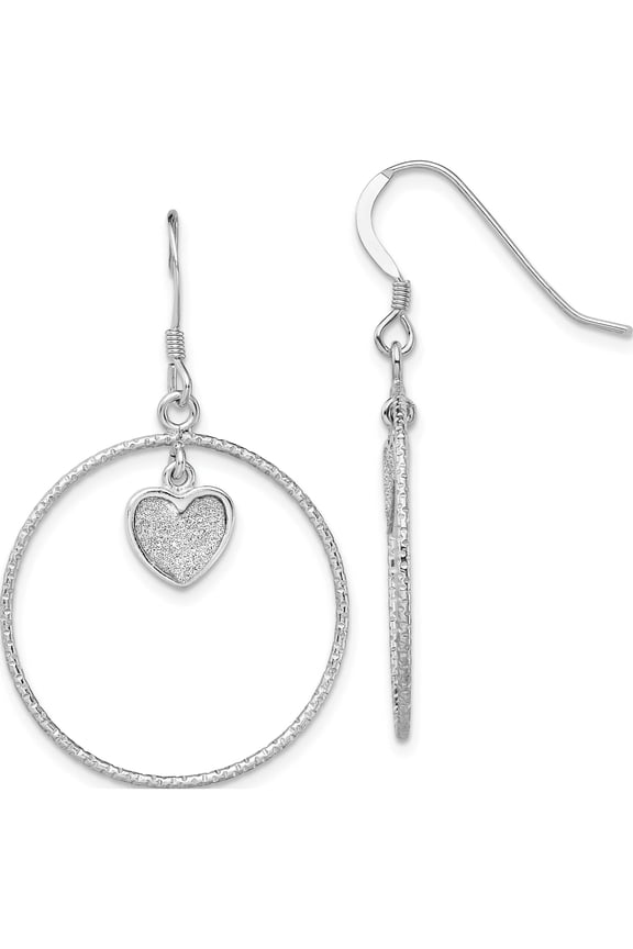 Sterling Silver Rh-Plate D/C Enamel Glitter Fabric Heart Earrings (40.1 X 24.7) Made In India qe13275