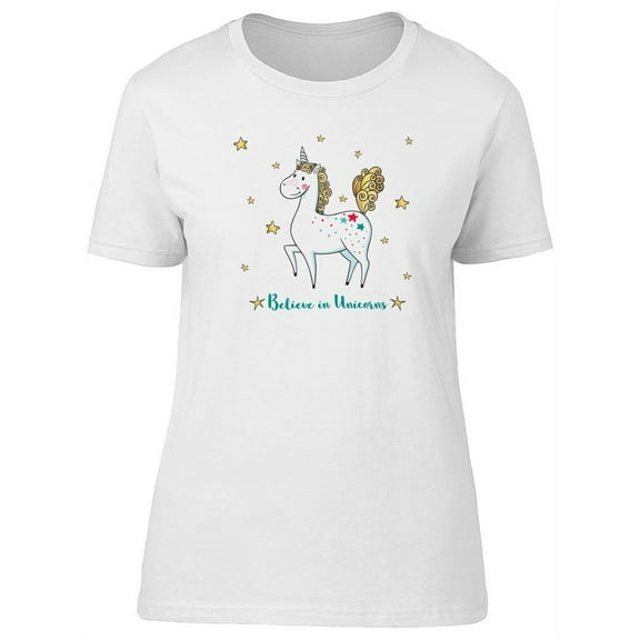 Believe In Unicorns Cute Doodle T-Shirt Women -Image by Shutterstock, Female Medium