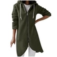 thumbnail image 2 of Baberdicy Women's Long Hooded Zip up Hoodie, Street Style Irregular Hem Fleece Top , Irregular-Hem Hoodie, Longline Zip Sweatshirt, Streetwear Layer Army Green L, 2 of 5